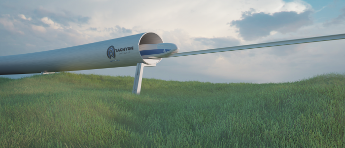 3D-Konzept des fertigen Hyperloops über einer Wiese